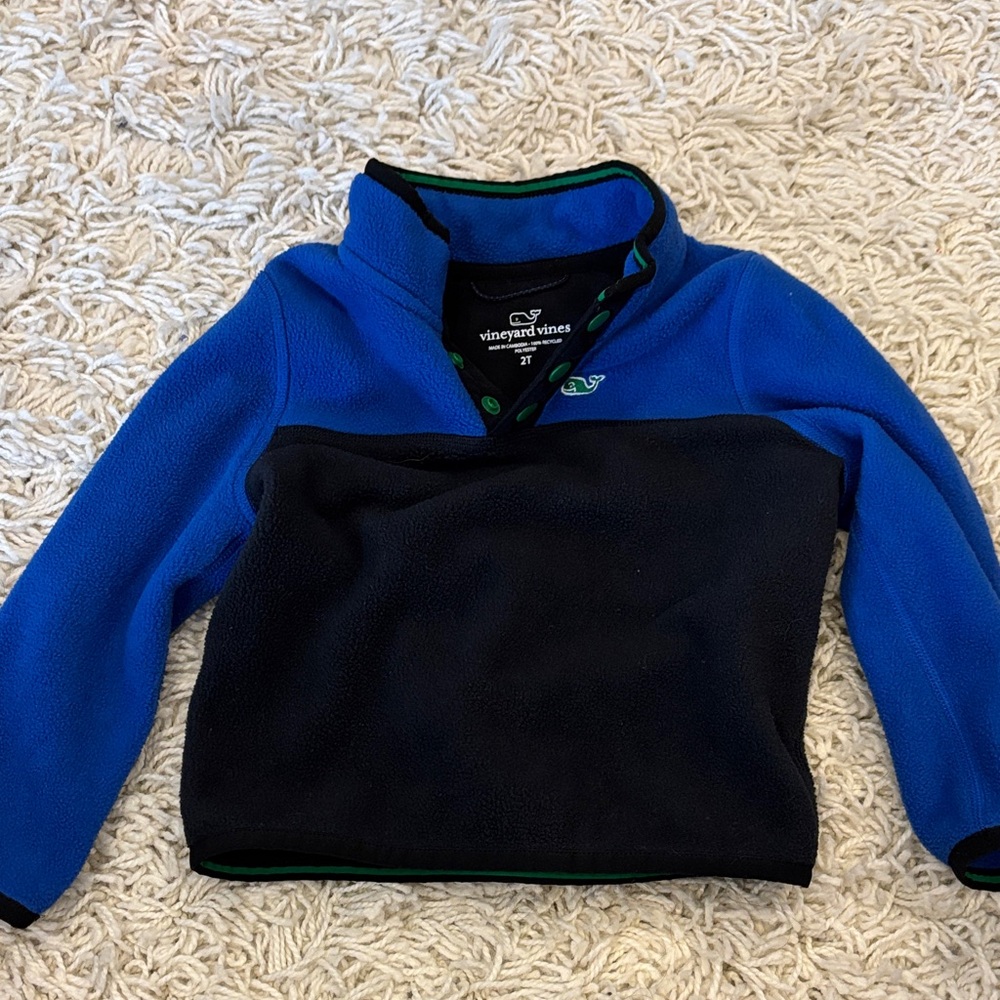 Vineyard Vines Kids Blue and Black Fleece quarter zip